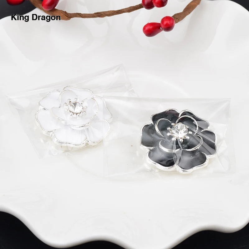 

King Dragon Rhinestone Flower Embellishment Flat Back 24MM 100PCS/Lot Silver Color Decoration Button KD548