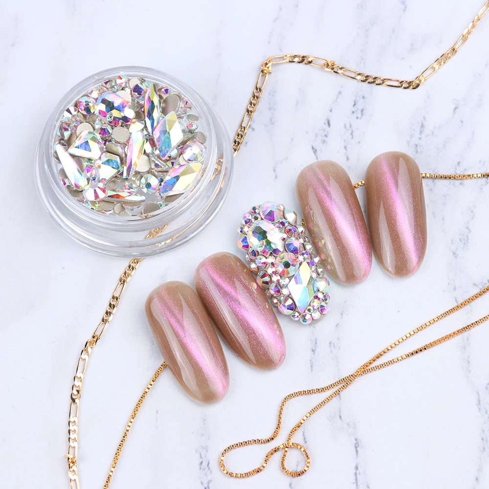 1 коробка 3D микс Размер блестящие стеклянные плоские стразы Золотое дно для