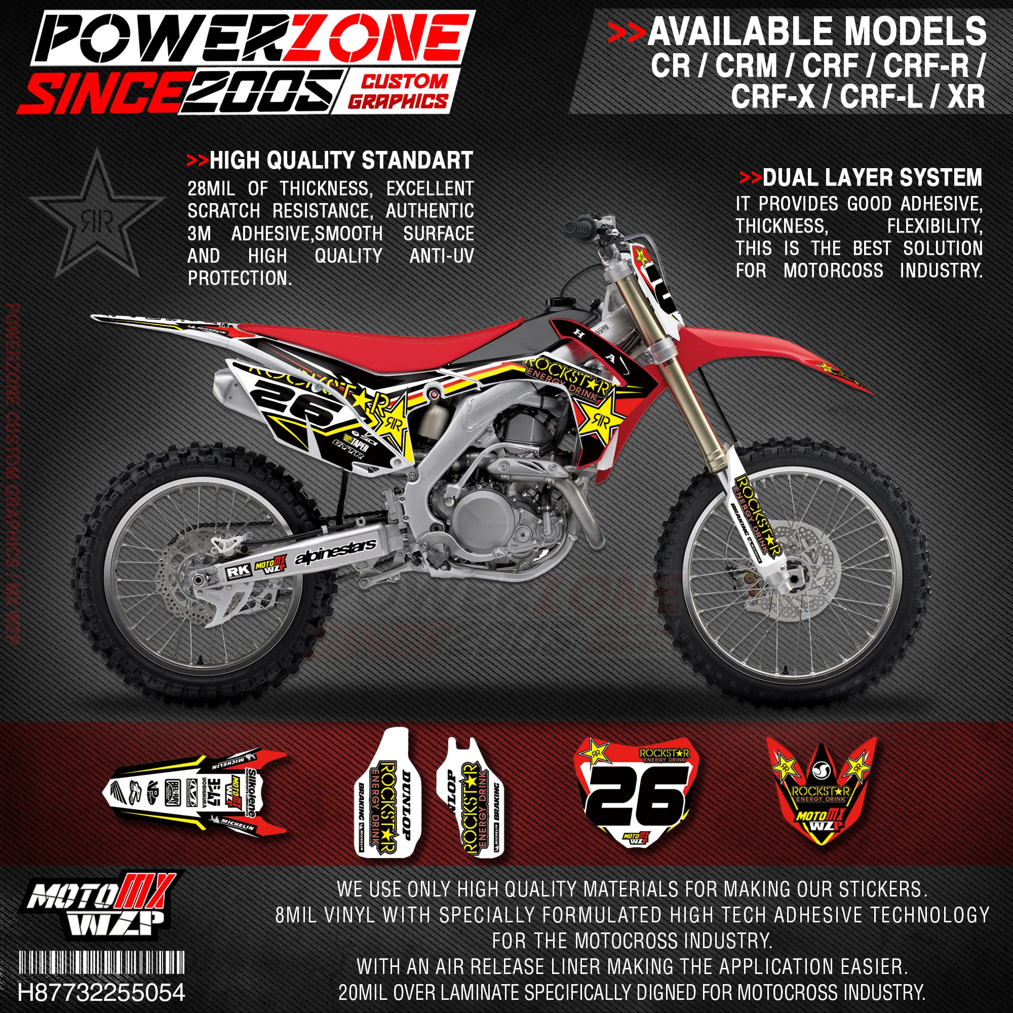 

Набор наклеек PowerZone для HONDA CRF250R 2010-2013, CRF450R 2009-2012