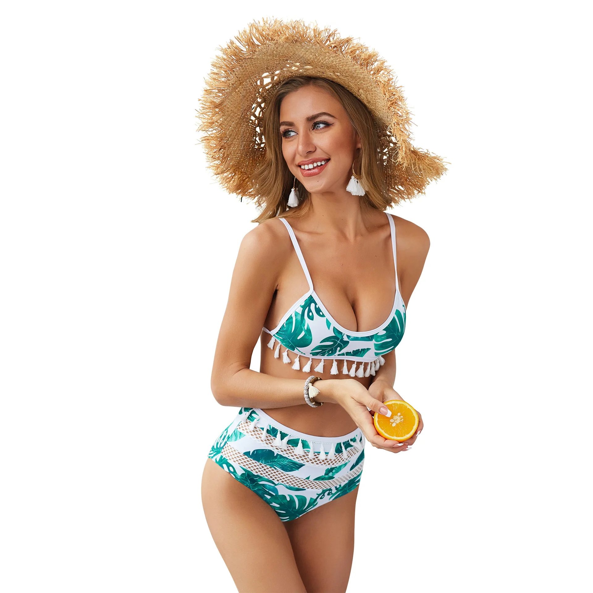 Two-Pieces Women Sexy Leaf Print Deep V High Waist Bikini Set Push-Up Padded Swimwear Swimsuit Bathing Suit Beachwear S-XL |