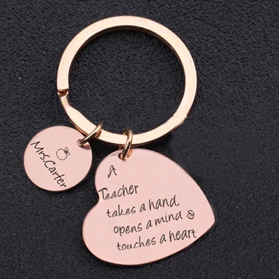 rose-gold Учитель берет руку открывает ум учит сердце индивидуальное имя Keepsake День учителя брелок ювелирные изделия Кулон брелоки - Цвет: rose-gold