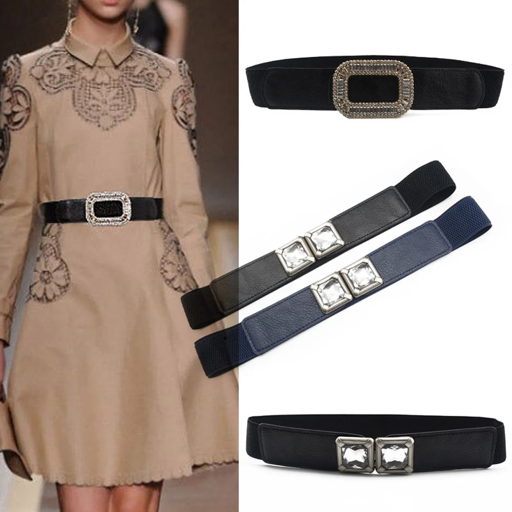 

Women Ladies Rhinestone Buckle Belt Elastic Stretchy Dress Corset Waistband BLTHG0368