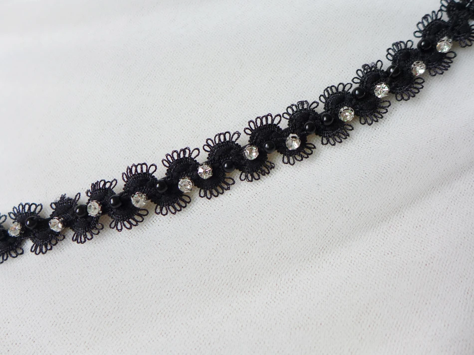 Узкое черное растягивающееся кружево искусственное жемчужная кружевная отделка