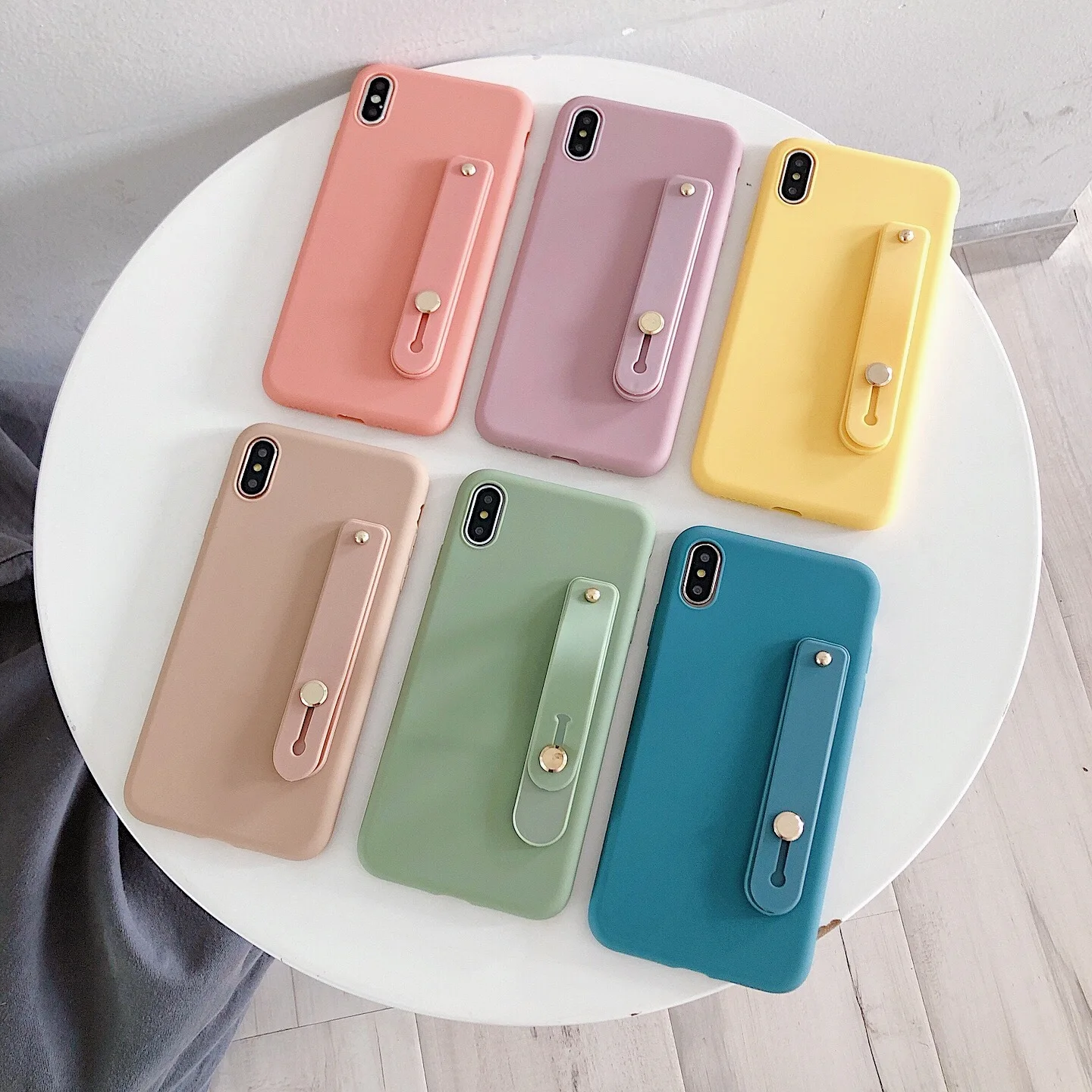 Solid Color Wrist Strap Phone Case for iPhone 6 6S 7 8 Plus X XS XR Max Silicone Matte Utra-slim Cases Protective Cover Coque |