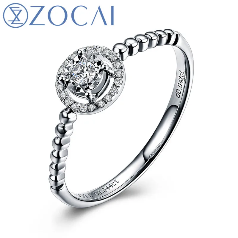 

ZOCAI Round Shape Genuine 0.08 CT Certified Real Diamond Engagement Ring 18K White Gold (AU750) W05405