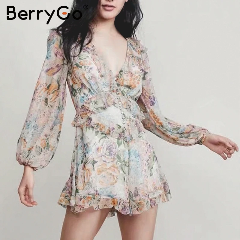 BerryGo/женские костюмы с цветочным принтом элегантные женские комбинезоны