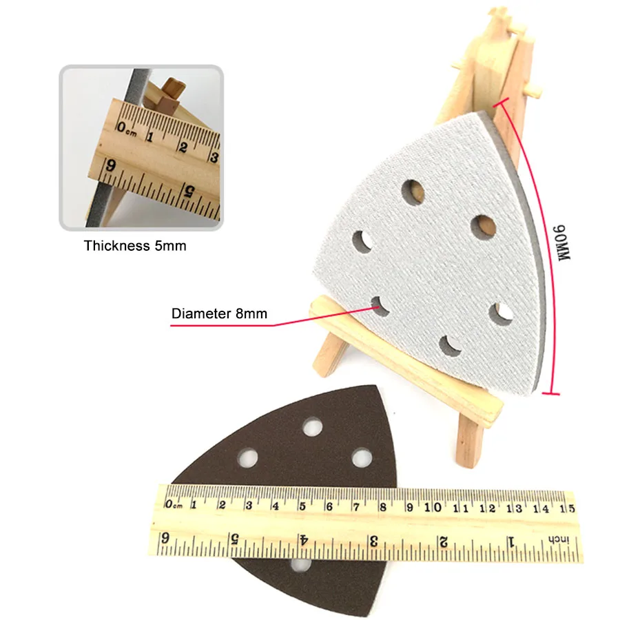 6 Holes Red Sandpaper Triangle Sponge Flocking Sand Paper 90x90x90mm Grit 300-2000 Disc Abrasive Tools For Polishing | Инструменты