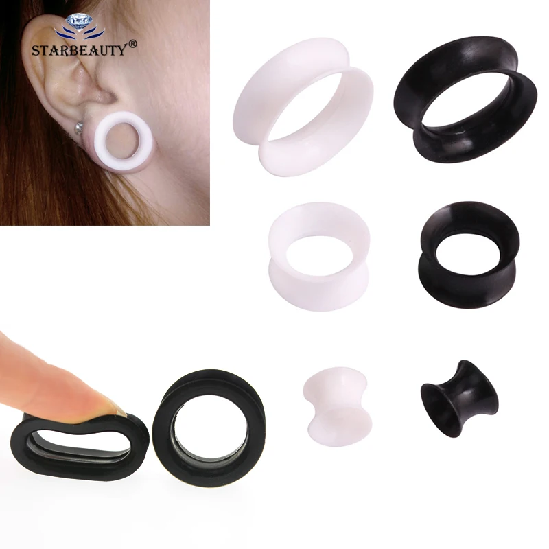 2 Pcs Silicone Comfortable Thin Double Flared Ear Plugs Flesh Tunnel Ear Gauge Expander Stretcher Earlets Earrings Ear Piercing
