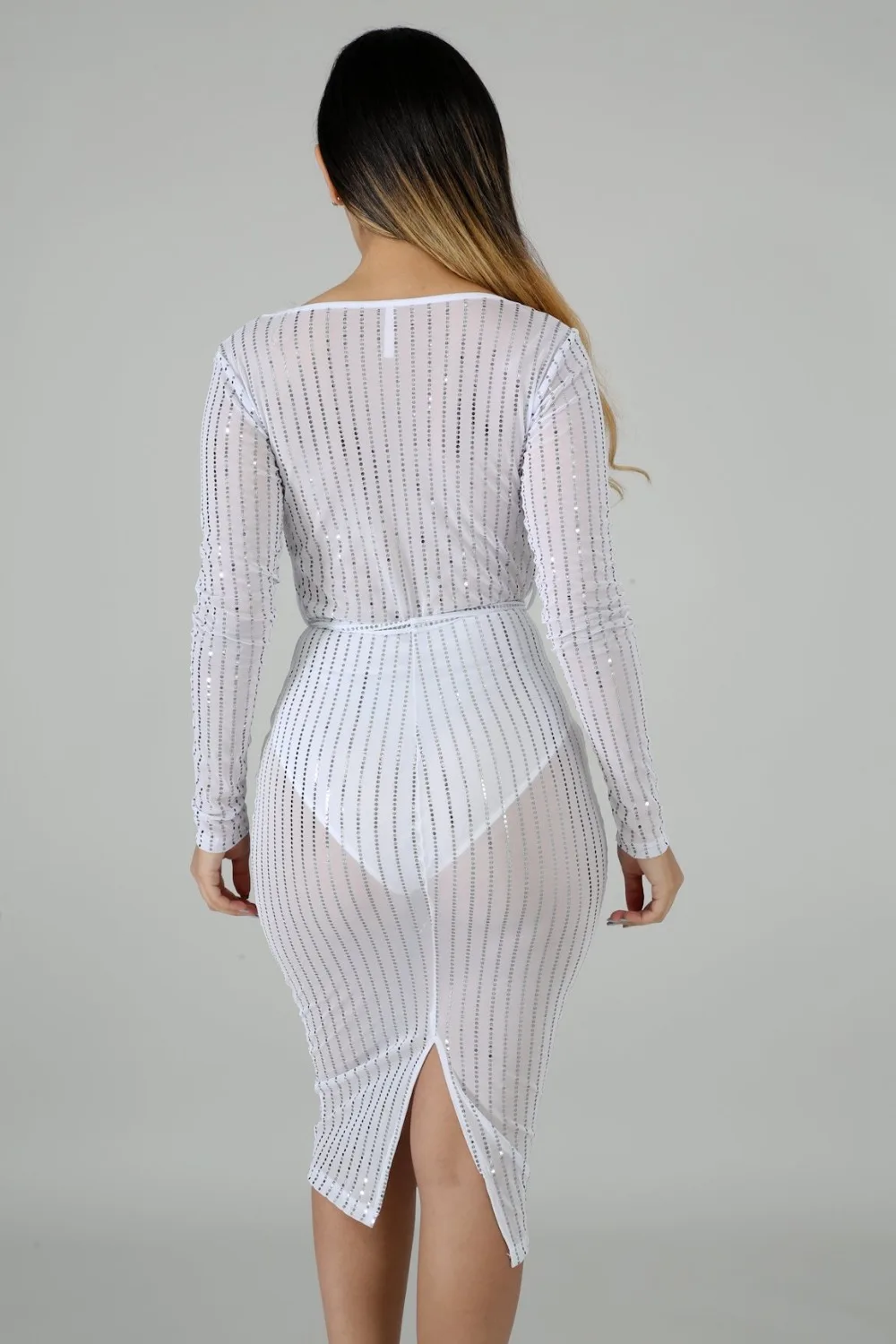 Женское Сетчатое платье с блестками однотонное Прозрачное глубоким v образным