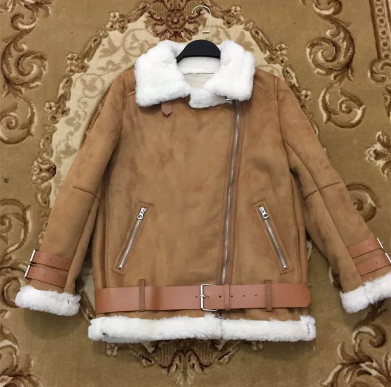 Искусственная кожа замшевое пальто Авиатор черная кожаная куртка зимняя теплая овечья шерсть меховой воротник замшевые куртки дубленки пальто для женщин