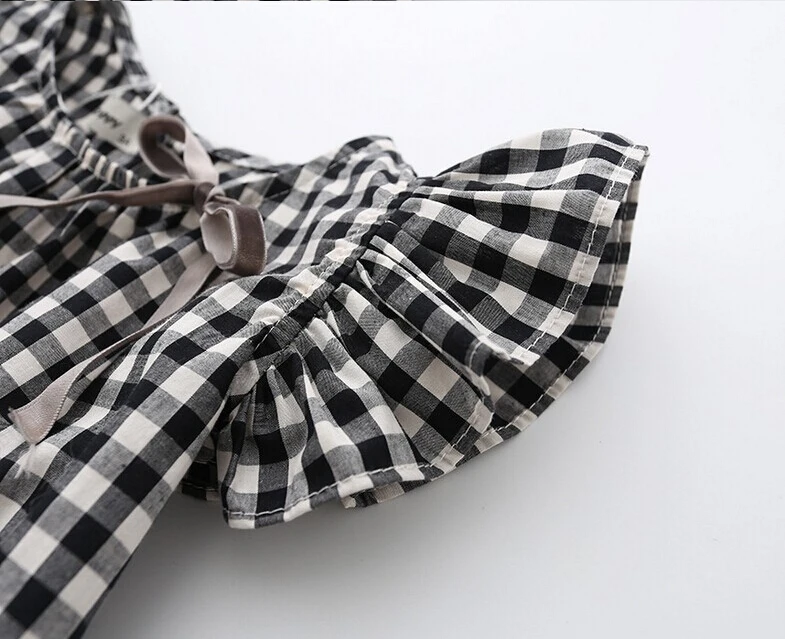 Hurave Summer Style New Fashion Black White Plaid Girl Dresses Puff Sleeve Baby Kids Clothing Casual Dress Vestidos | Детская одежда и