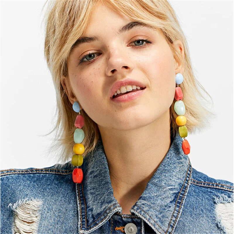 BTSETS длинные серьги для женщин модные ювелирные изделия Za Серьги Висячие Бусы