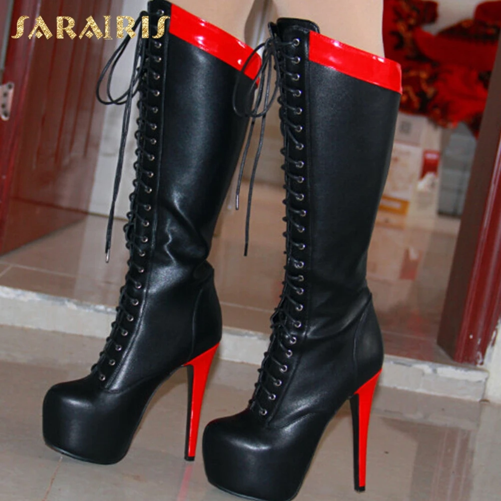 Женские сапоги на платформе SARAIRIS повседневные до колена тонком высоком каблуке