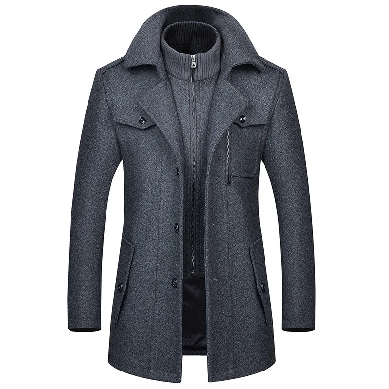 Мужское зимнее однобортное пальто хорошего качества с двойным