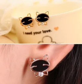 

Cheap Korean fashion high-grade fine imitation Rhinestones earrings cute black cat smiley woman free shipping
