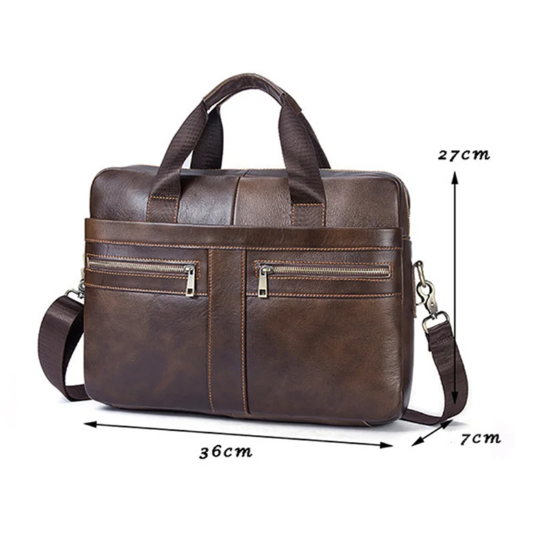 Men Briefcases Genuine Leather Fashion Shoulder Crossbody Messenger Bolsa Business Travel Laptop Note Pad Male Multi-Pocket Gift