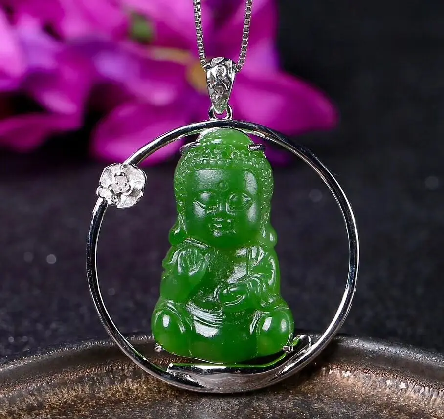 S925 silver Inlaid Natural Chalcedony Buddha Pendant Necklace | Украшения и аксессуары