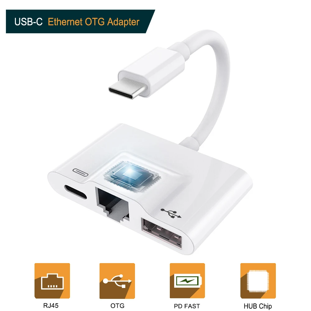 Новейший OTG адаптер для USB C к RJ45 Ethernet LAN проводной Networrk с зарядным портом нового iPad