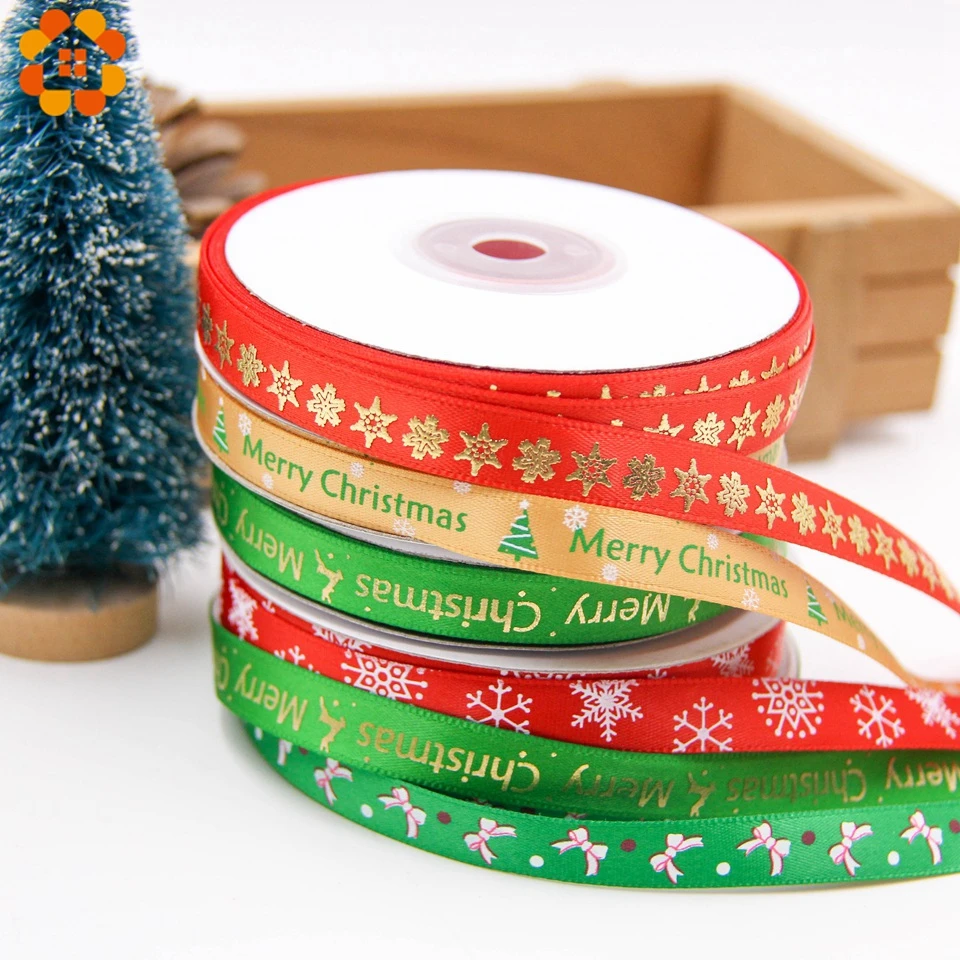 25Yardsx1cm Рождественская яркая атласная лента упаковочная DIY ремесла подарочная