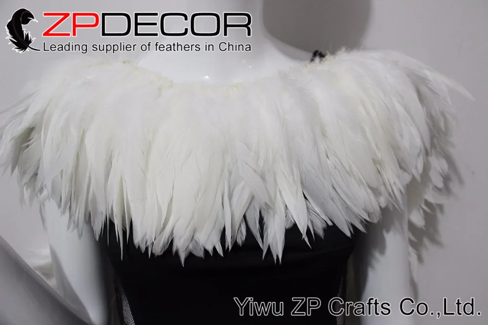 ZPDECOR петух перо производитель 6-8 дюймов ручная работа белый нанизанный петух Schlappen перьев для свадебного украшения