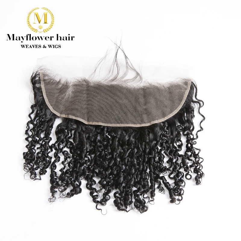 

Mayflower Funmi Hair Tiny curl 2/3 bundles with 13x4" frontal Double drawn Remy hair weft Natural black 10-20" mixed length