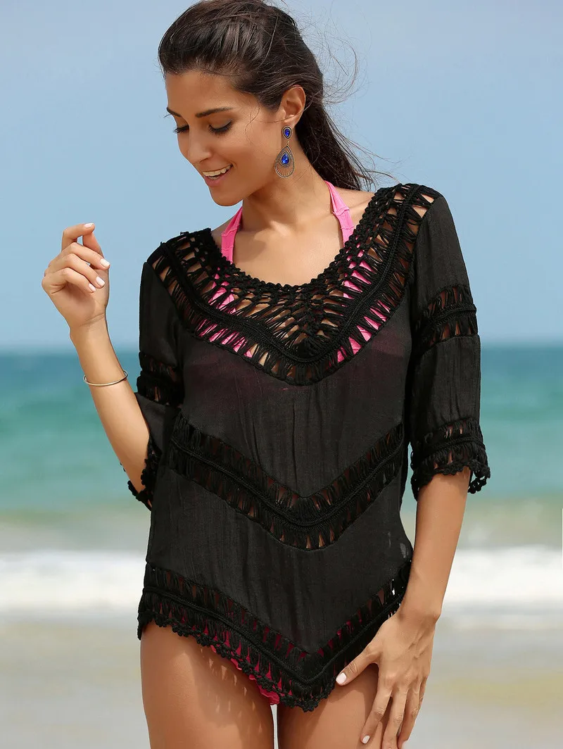 2020 белое пляжное кимоно женские летние топы с вырезами из хлопка Пляжная блузка