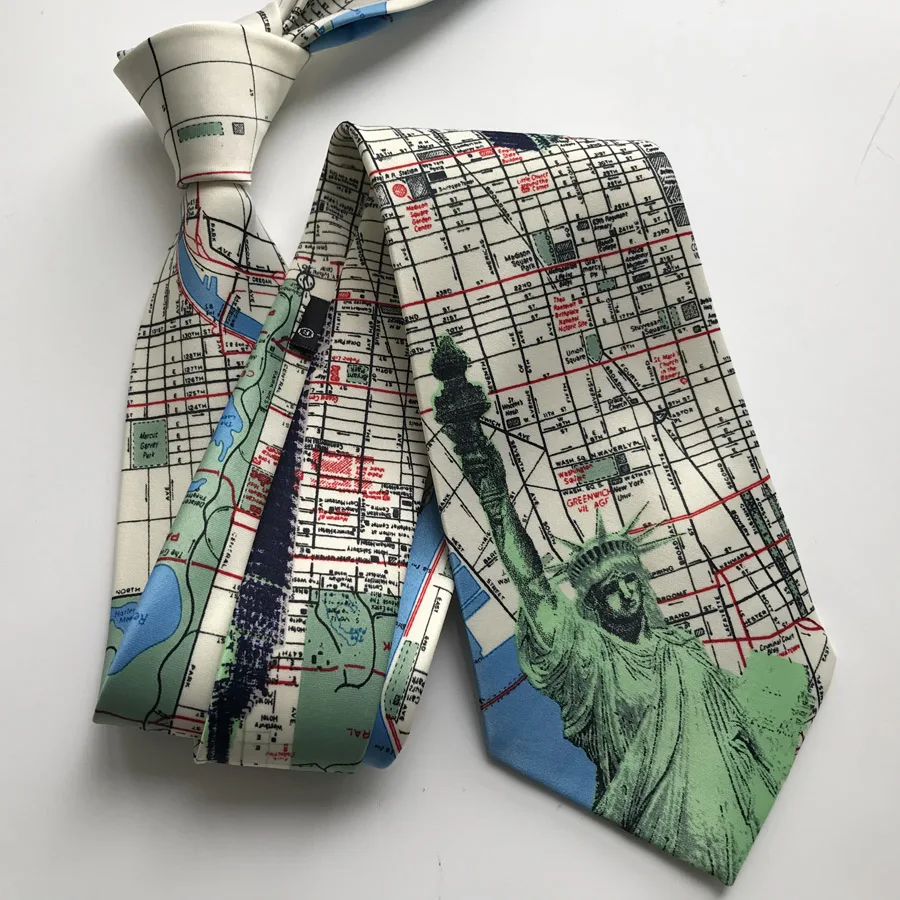 

9cm Designer Men's Printed Necktie USA Map US Statue of Liberty Pattern Unique Ties