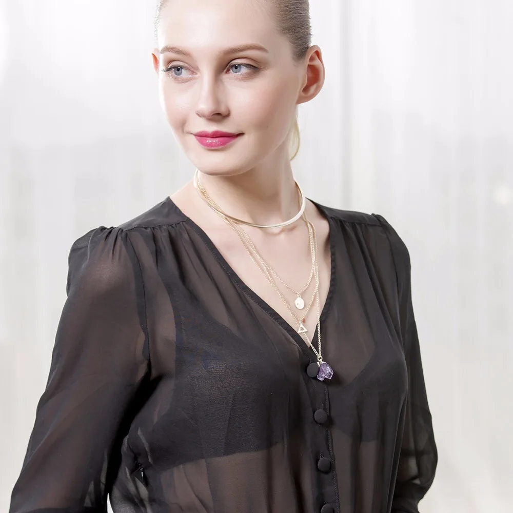 Новая мода ожерелье фиолетовый натуральный камень дамы свитер с кисточками цепь