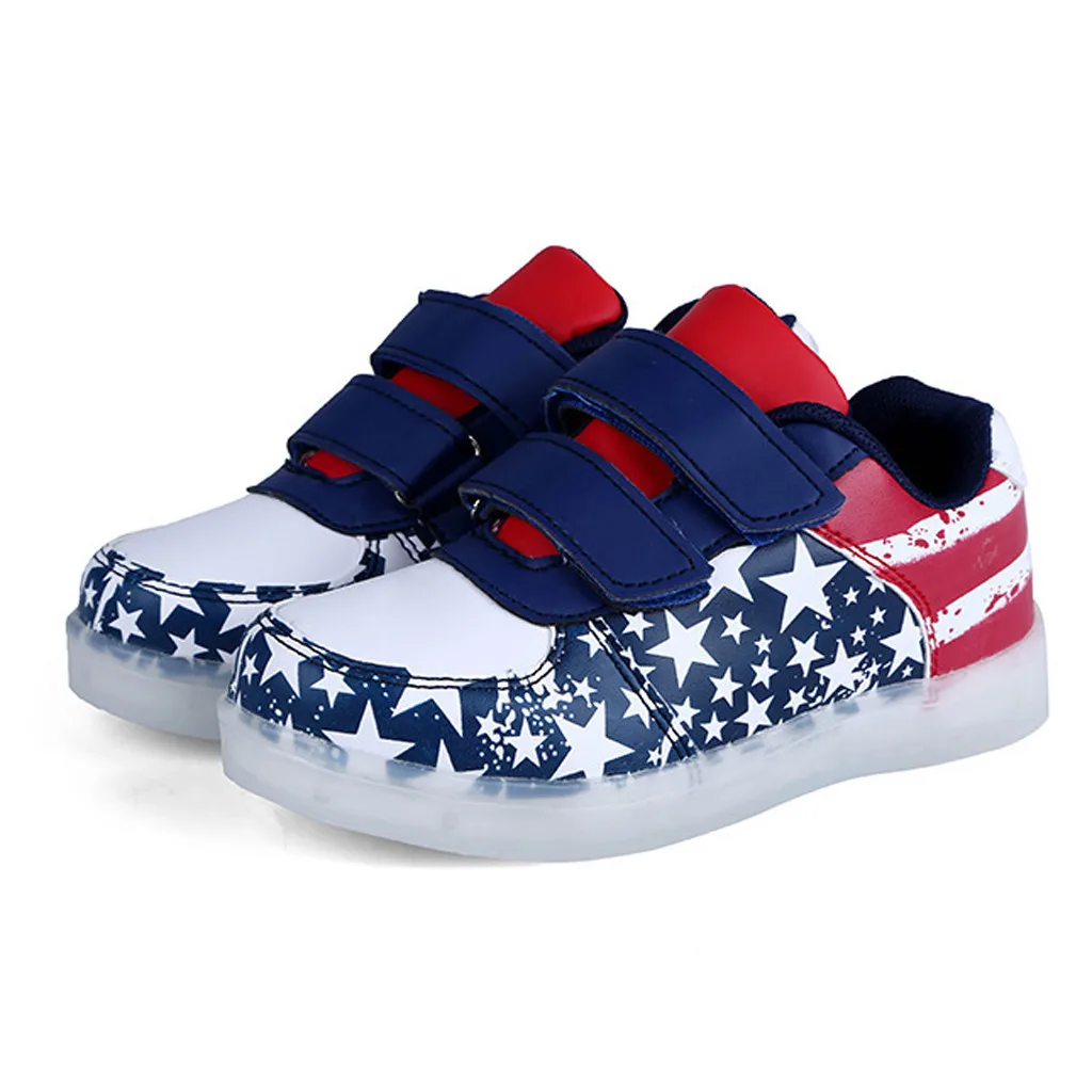 Toddler Infant Flag Baby Girls USB Breathable LED Luminous Sport Shoes Sneakers | Детская одежда и обувь