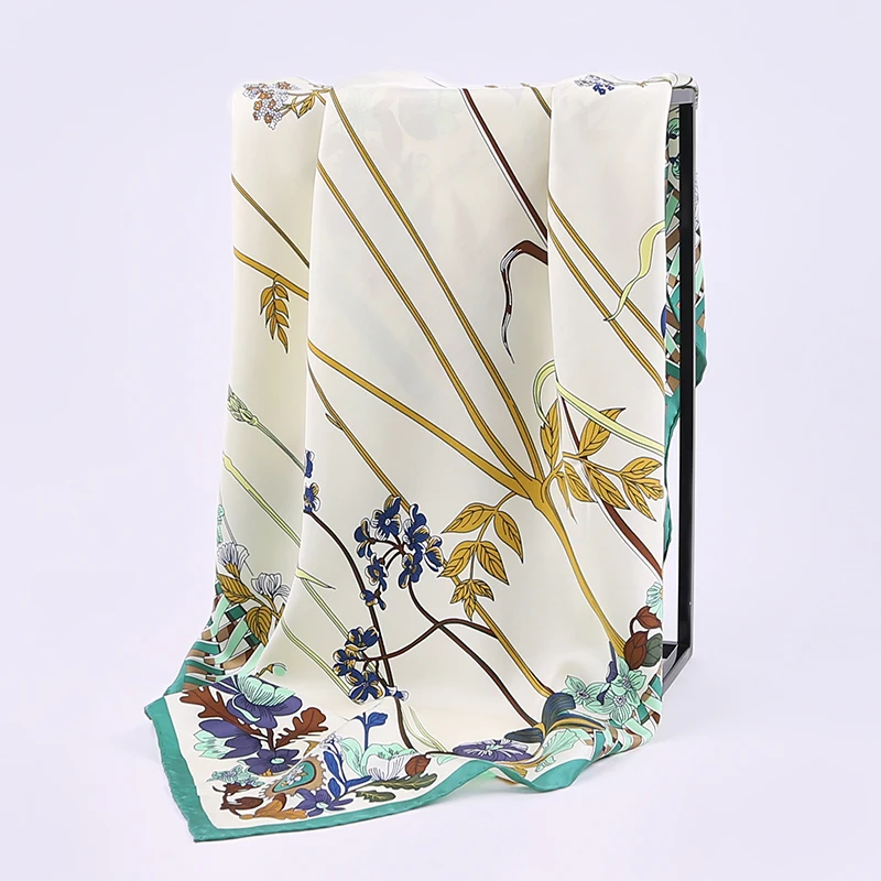 100% шелковый саржевый квадратный шарф цветочный принт женские шарфы ручная