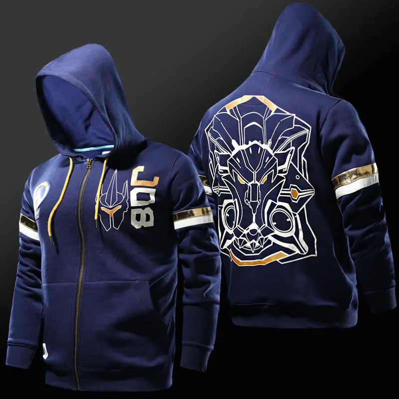 Cool Reinhardt Hoodie OW Game Hero Reinhardt Blue Men Sweatshirt Zip Up Plus Size XXXL Coat For Youth