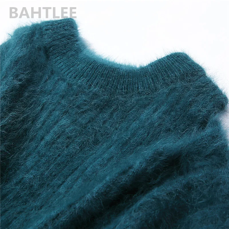 Осенне-зимние женские вязаные пуловеры BAHTLEE с ангорским Кроликом свитер круглым