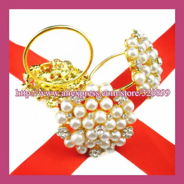 (250 шт./лот) позолота жемчуг и горный хрусталь держатели для салфеток Украшение