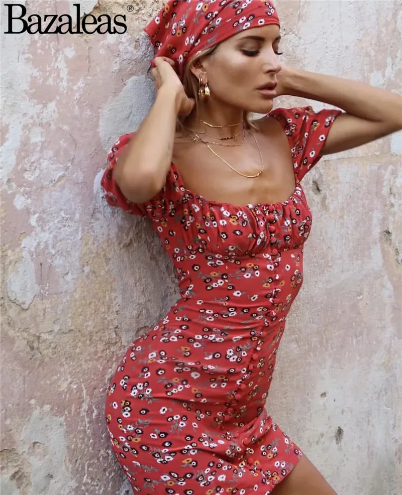 Женское платье бюстье с цветочным принтом квадратным вырезом Vestido|Женские
