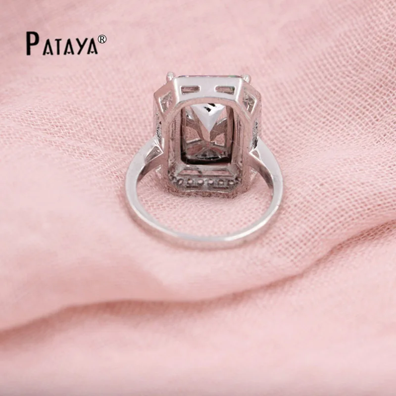 PATAYA, изысканный Радужный комплект ювелирных изделий, Настоящее Белое золото, натуральный циркон, мистическое кольцо, серьги, наборы для невесты, свадебные ювелирные изделия