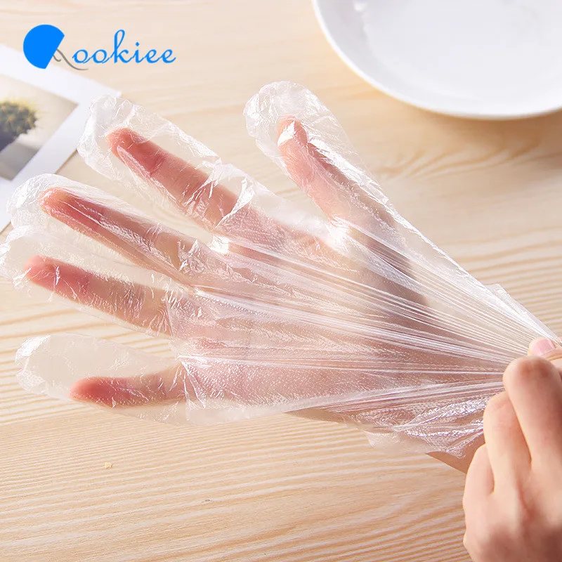Qookiee 100 шт./компл. одноразовые перчатки Пластик для Еда/уборка/Пособия по