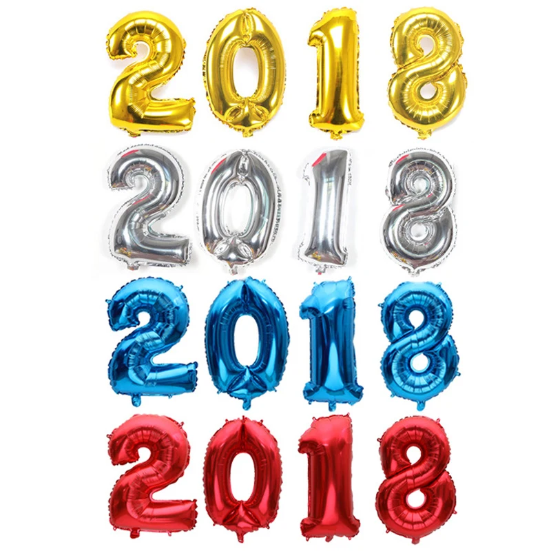 32 дюймовые большие золотые серебряные воздушные шары 2018 с цифрами из фольги