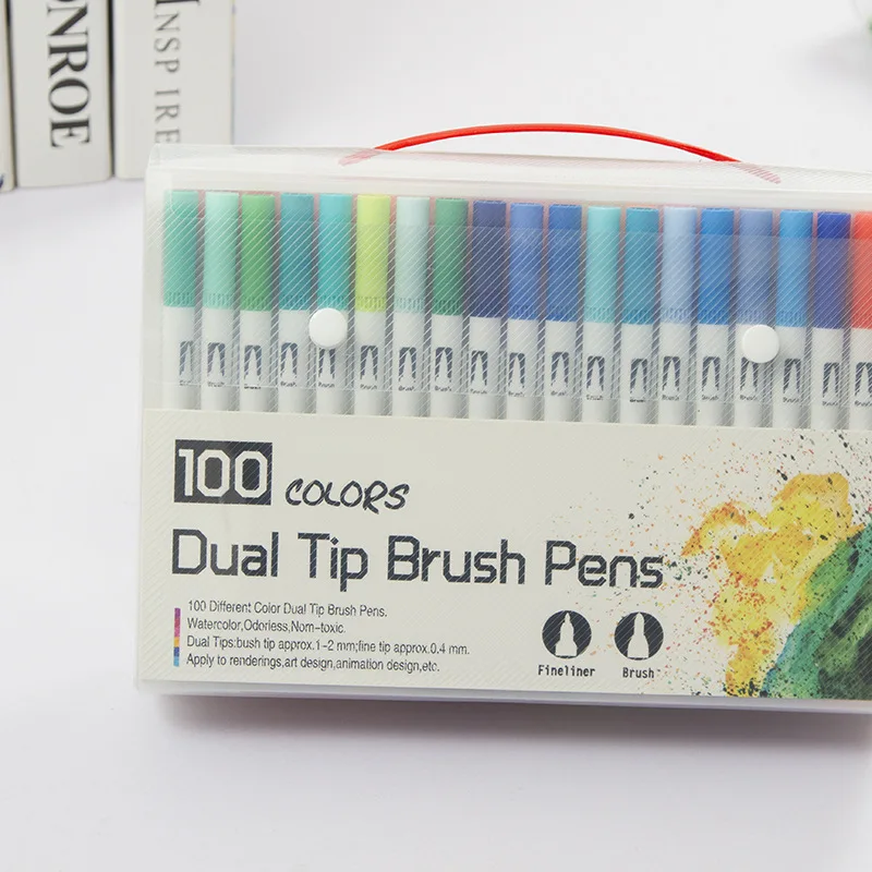 100 шт цветов с двумя наконечниками кисти ручки Fineliners окрашивание акварелью Эскиз