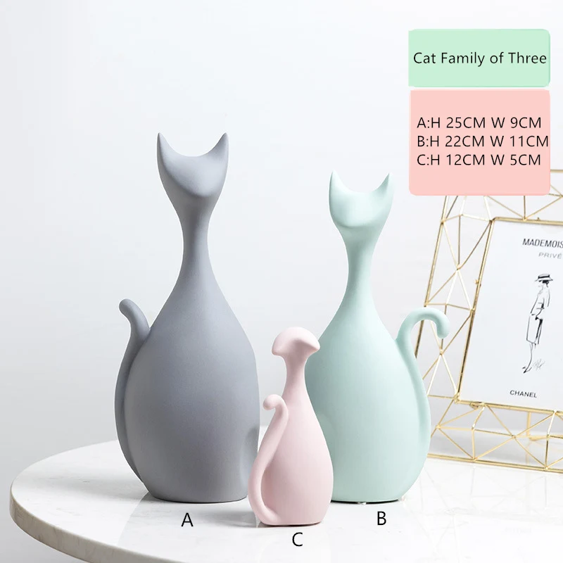 Cat family of three Европейская керамическая эмалированная фигурка животного, кошка, лиса, олень, ананас, фигурки, Декор для дома, аксессуары, миниатюры, ремесла - Цвет: Cat family of three