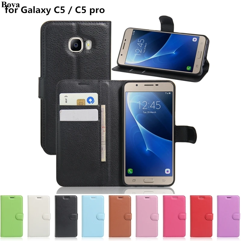 Кожаный чехол книжка в стиле ретро для Samsung Galaxy C5 Pro защитный с магнитной
