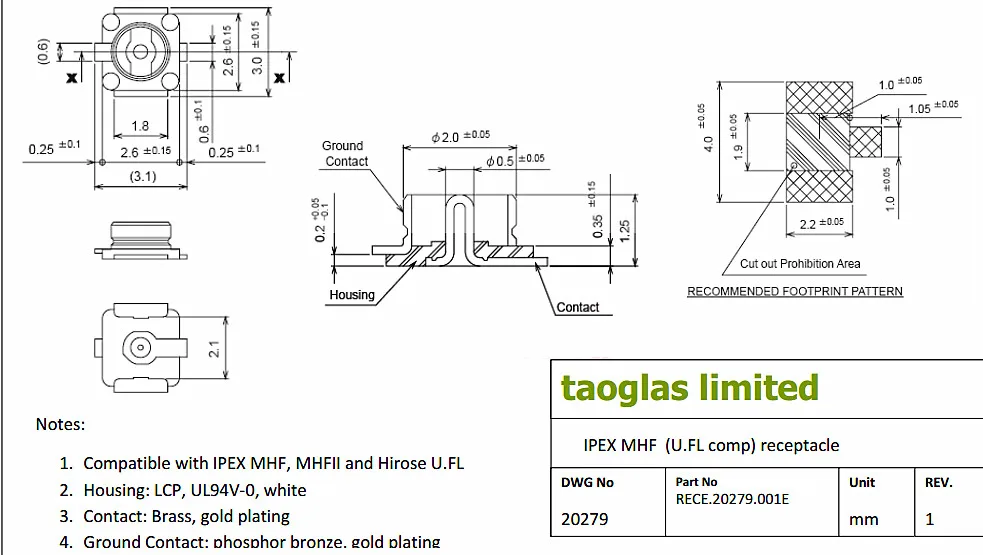 500 шт. IPEX U. Антенна FL база 20279-001E-01 разъем IPX штекер 3*3*1 25 мм | Обустройство дома