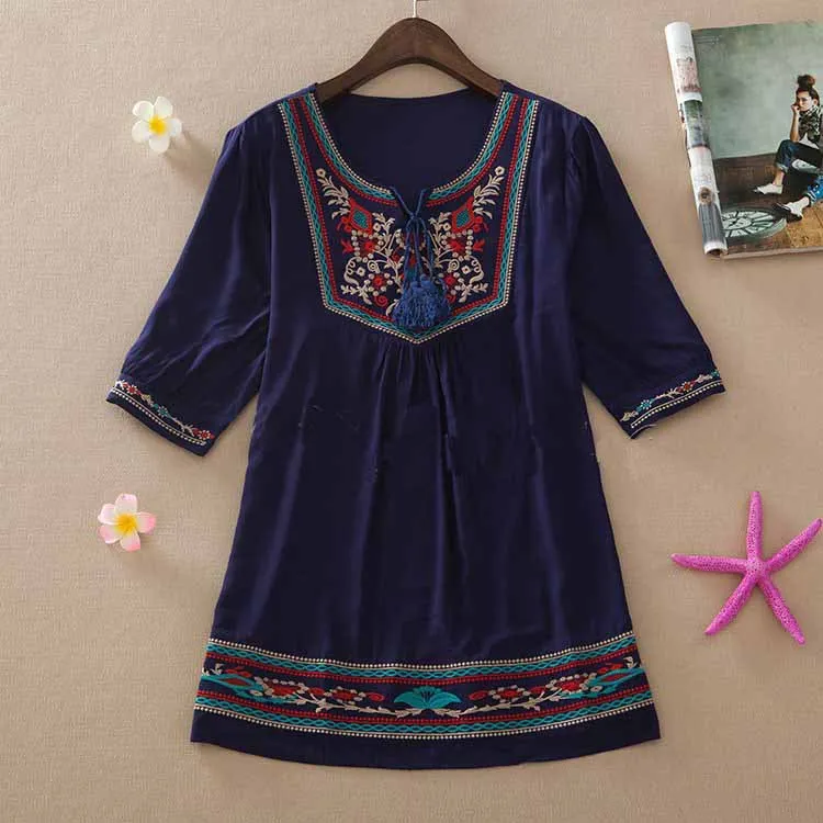 Для женщин S Топы корректирующие и блузки для малышек 2019 вышивка boho Свободная