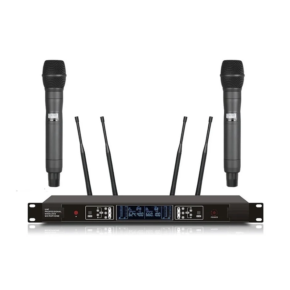 Профессиональный UHF беспроводной микрофон 2 канала система караоке двойной