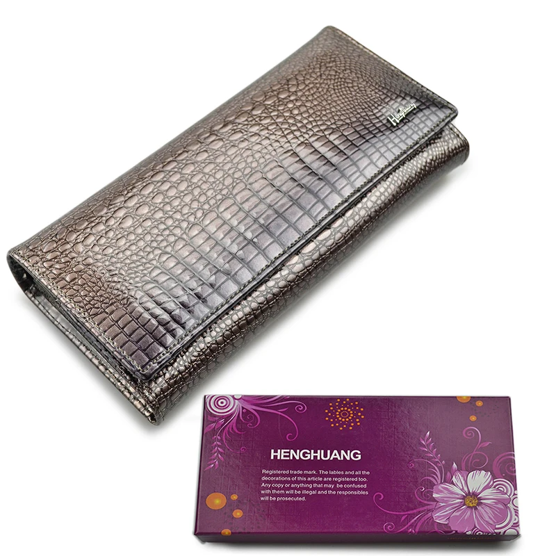 wallet box gray HH для женщин женские кошельки и кошельки Элитный бренд аллигатора длинные пояса из натуральной кожи дамы клатч портмоне женский крокодил - Цвет: wallet box gray