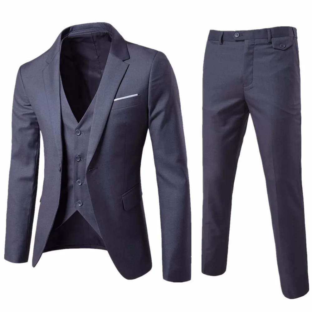 Grey Mans Tuxedos 3 Pieces Groomsmen Wedding Party Comfortable Suits Custom Made C140