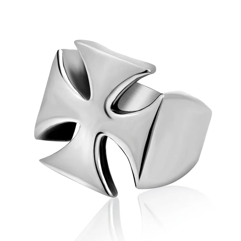 Мужское кольцо из полированной нержавеющей стали Мальтийский крест размер