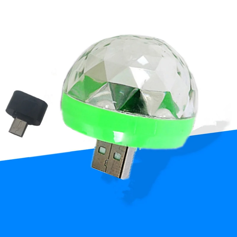 for Android adapter Мини USB диско-свет стробоскоп RGB светодиодный музыкальный сценический лампы со звуковым управлением диско-клуб DJ вечерние свет ламповый проектор хрустальный магический шар - Цвет: for Android adapter