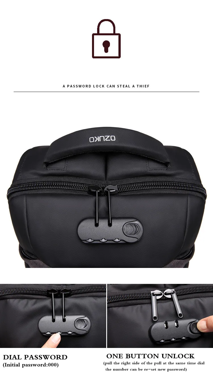 Рюкзак ozuko мужской водонепроницаемый мужской рюкзак Mochila USB зарядка 15,6 рюкзак для ноутбука Повседневный школьный рюкзак анти-вор рюкзаки дорожные сумки