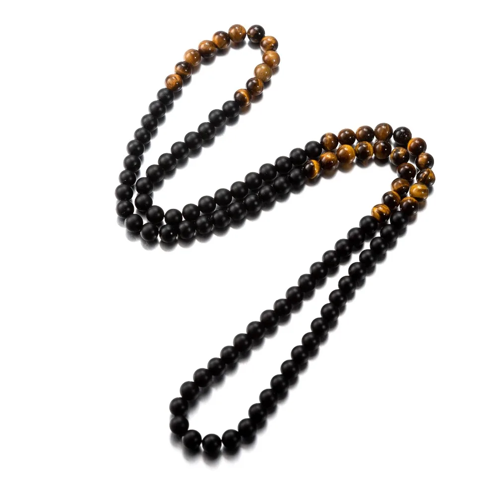 Тянущиеся ожерелье из 108 бусин 8 мм матовые Ониксовые тигриные глаза натуральные