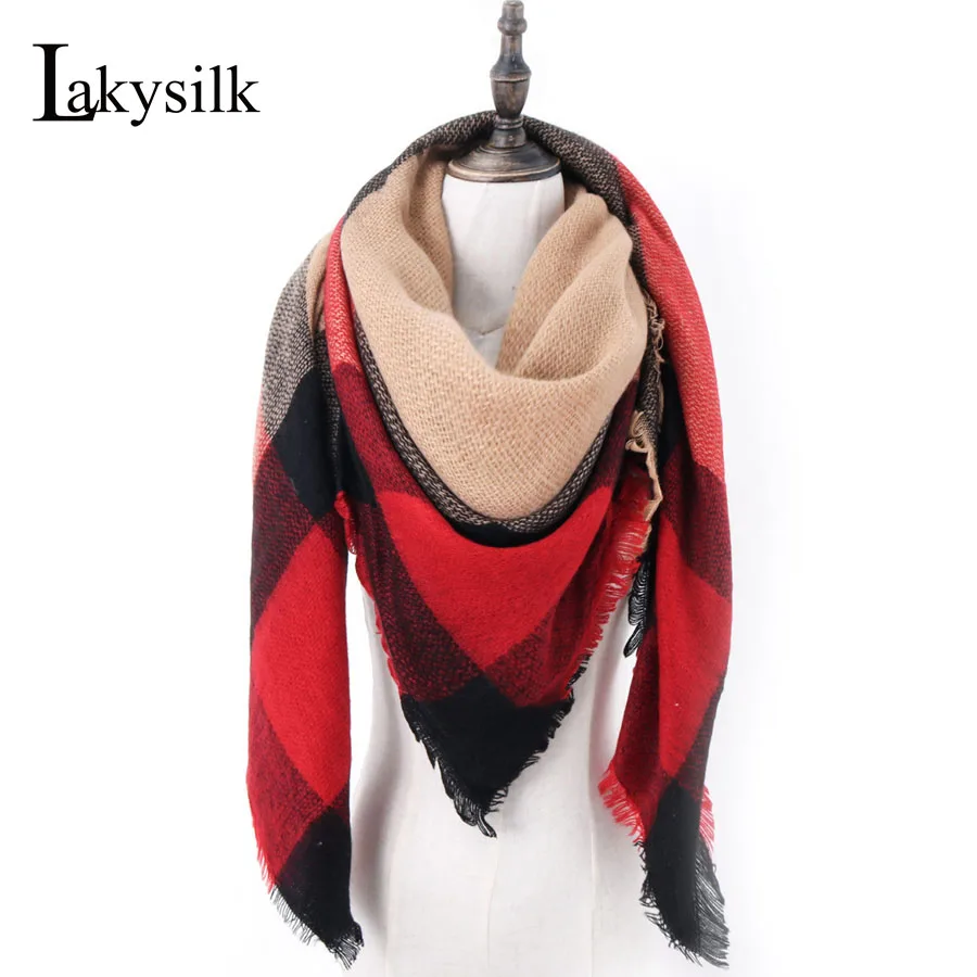 [Lakysilk] модный бренд шарф женский плед кашемир пашмины Одеяло квадратные шарфы теплые зимние головные платки и обертывания 140 см красный